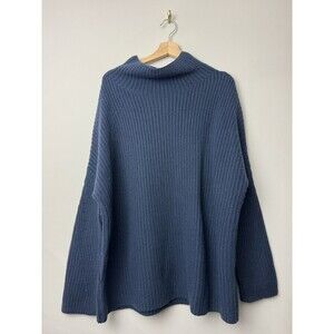 NAADAM Womens Wool Cashmere Sweater Size Medium Blue Mock Neck Ribbed